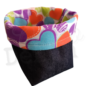 Bright Coloured Hearts Denim Basket - Medium