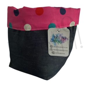 Pink Multicolour Polka Dot Denim Basket - Medium